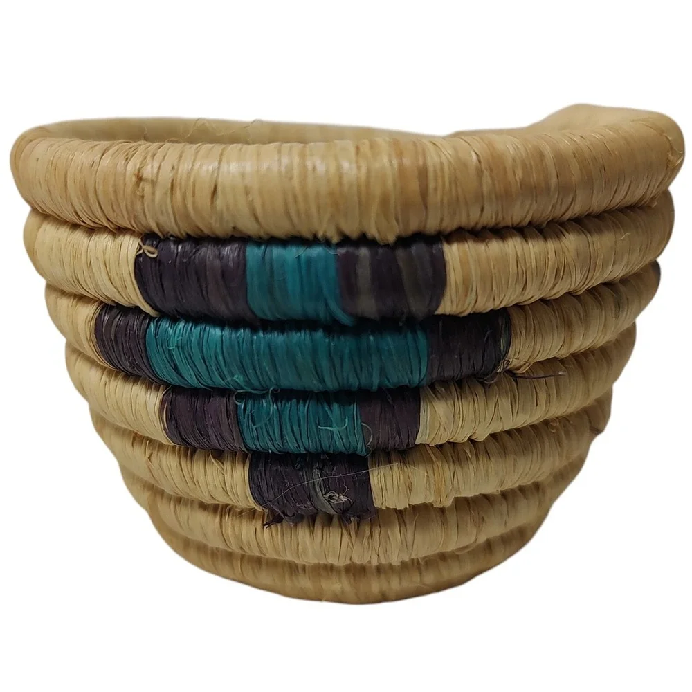 Vintage Crafted African Basket‎ Woven Coil Authentic Tanzania Handmade Two Inch